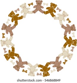 Round frame with teddy bears and bows
