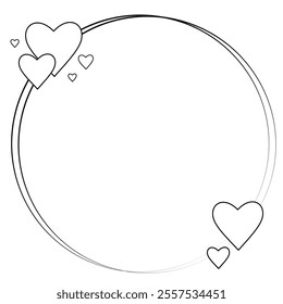 Round frame template with hearts for Valentine's Day or wedding party. Outline frame for invitation card, celebration and holidays. 