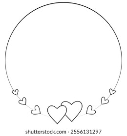 Round frame template for Valentine's Day or wedding party theme. Outline frame for invitation card, celebration and holidays. 