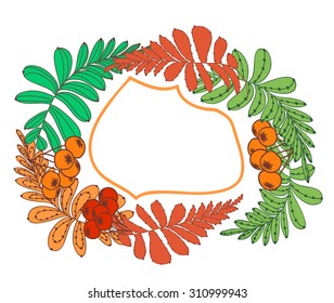 round frame for text autumn leaves and rowan
