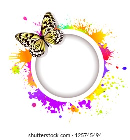 Round frame for text with blots and butterfly. vector