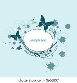 round frame for text or photo with butterfly, flower, drops