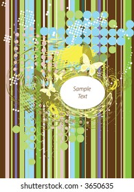 round frame for text or photo with butterfly, dots and ornaments on colorful background
