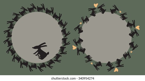 Round frame for the text with rabbits