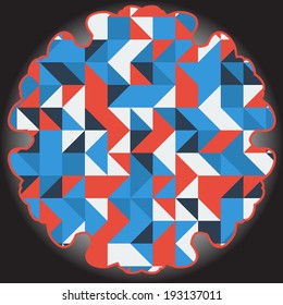 Round frame for text with red, white and blue triangles