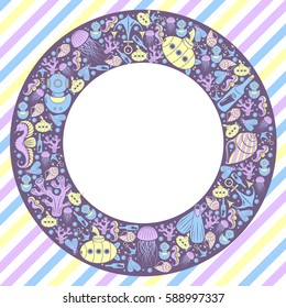 Round frame with the theme of underwater life.