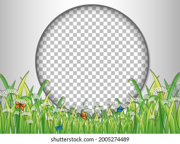 Round frame transparent with green grass template illustration