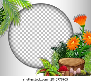 Round frame transparent with orange flowers and leaves template illustration