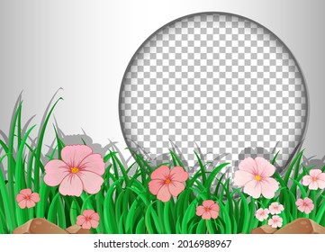 Round frame transparent with pink flower field template illustration