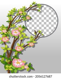 Round frame transparent with pink flower branch template illustration