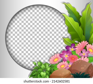 Round frame transparent with pink flowers template illustration