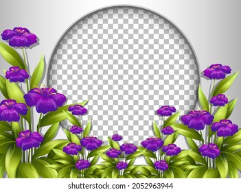 Round frame transparent with purple flowers template illustration