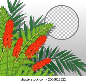 Round frame transparent with red flowers and leaves template illustration