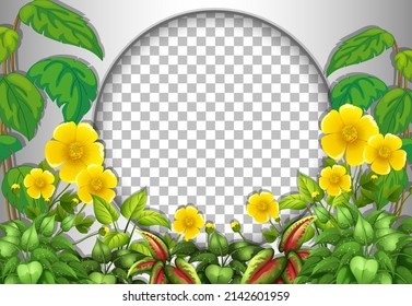 Round frame transparent with tropical flower and leaves template illustration