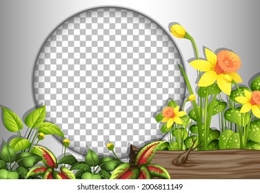 Round frame transparent with tropical flowers and leaves template illustration