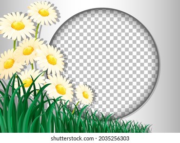 Round frame transparent with tropical flowers and leaves template illustration