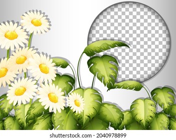 Round frame transparent with tropical flowers and leaves template illustration