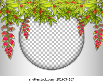 Marco redondo transparente con ilustración de plantilla de hojas tropicales