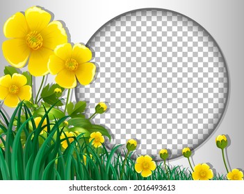 Round frame transparent with yellow flower and leaves template illustration