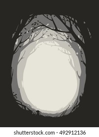 round frame with trees, foliage, herbs and mushrooms, vector illustration
