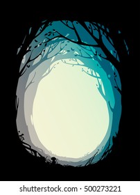 round frame with trees, foliage, herbs and mushrooms, vector illustration