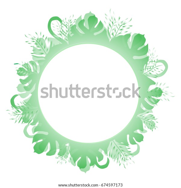 Round frame with tropical floral elements.\
Greeting card with place for text, gold menu and invitation border.\
Vector illustration.