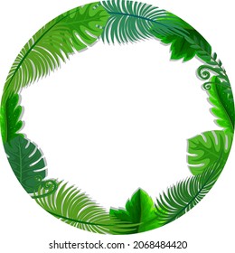 Round frame with tropical green leaves illustration