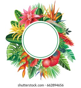 Round Frame from tropical plants and flowers