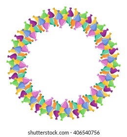Round frame truffle candy in colorful wrapping.
