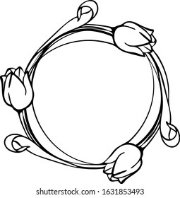 round frame with tulips. decorative frame for cutting paper, laser or plotter. Easter composition with flowers. Floral bouquets SVG. Cut file for cutting machines svg