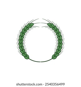 Round frame of two bent spikelets. Wheat wreath in a circle shape. 