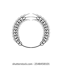 Round frame of two bent spikelets. Wheat wreath in a circle shape. 