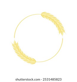 Marco redondo de dos espigas de trigo amarillo, aislado en blanco. Vector de la composición de la planta para la cosecha, agricultura, granja, natural, saludable, orgánico, bio, alimentos ecológicos.