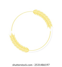 Round frame from two yellow wheat ears with place for text, isolated on white. Vector plant illustration for agriculture, harvest, farm, healthy, organic, eco, bio, food.