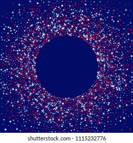 Round Frame of United States Holiday Stars Confetti. USA Fashion Pattern Design. Freedom Nation Texture. Packaging, Ad Stars Background.