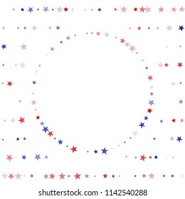 Round Frame of United States Holiday Stars Confetti. 4th of July Pattern Design. Veteran Day Texture. Business Presentation Print Design Background.