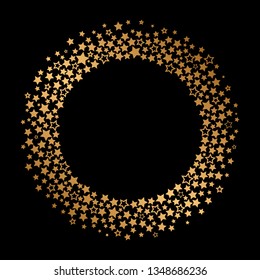 Round frame of various golden stars with place for your text. flat vector illustration isolated on black background