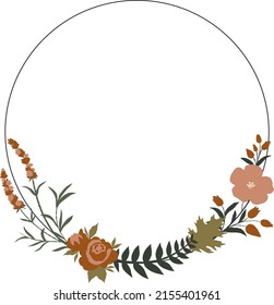 Round frame of vector flowers and leaves of different types