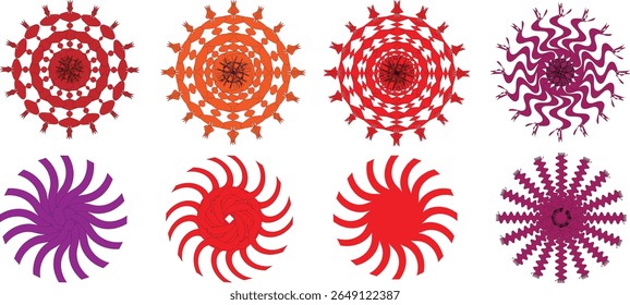 Round Frame Vector Icon silhouette set. Glyph Style for Gardening Illustrations white background Set Of Close-up Stylized Sun Symbols.	