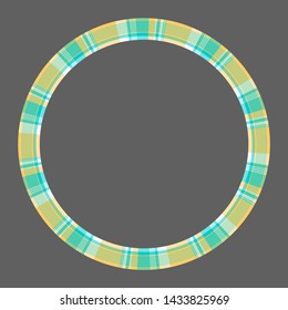 Round frame vector vintage pattern design template. Circle border designs plaid fabric texture. Scottish tartan background for collage art, gif card, handmade crafts.