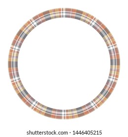 Round frame vector vintage pattern design template. Circle border designs plaid fabric texture. Scottish tartan background for collage art, gif card, handmade crafts.