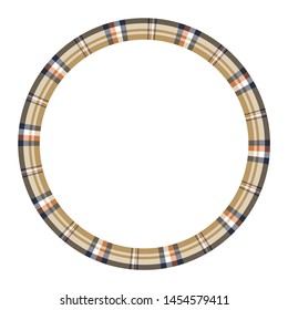 Round frame vector vintage pattern design template. Circle border designs plaid fabric texture. Scottish tartan background for collage art, gif card, handmade crafts.