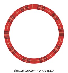 Round frame vector vintage pattern design template. Circle border designs plaid fabric texture. Scottish tartan background for collage art, gif card, handmade crafts.