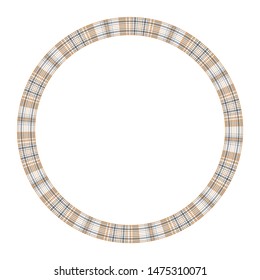 Round frame vector vintage pattern design template. Circle border designs plaid fabric texture. Scottish tartan background for collage art, gif card, handmade crafts.