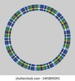 Round frame vector vintage pattern design template. Circle border designs plaid fabric texture. Scottish tartan background for collage art, gif card, handmade crafts.