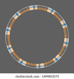 Round frame vector vintage pattern design template. Circle border designs plaid fabric texture. Scottish tartan background for collage art, gif card, handmade crafts.