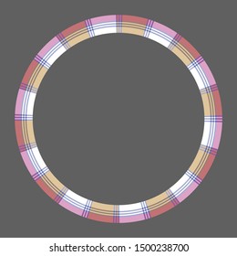 Round frame vector vintage pattern design template. Circle border designs plaid fabric texture. Scottish tartan background for collage art, gif card, handmade crafts.