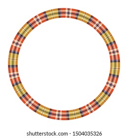 Round frame vector vintage pattern design template. Circle border designs plaid fabric texture. Scottish tartan background for collage art, gif card, handmade crafts.