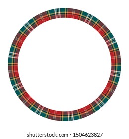 Round frame vector vintage pattern design template. Circle border designs plaid fabric texture. Scottish tartan background for collage art, gif card, handmade crafts.