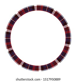 Round frame vector vintage pattern design template. Circle border designs plaid fabric texture. Scottish tartan background for collage art, gif card, handmade crafts.